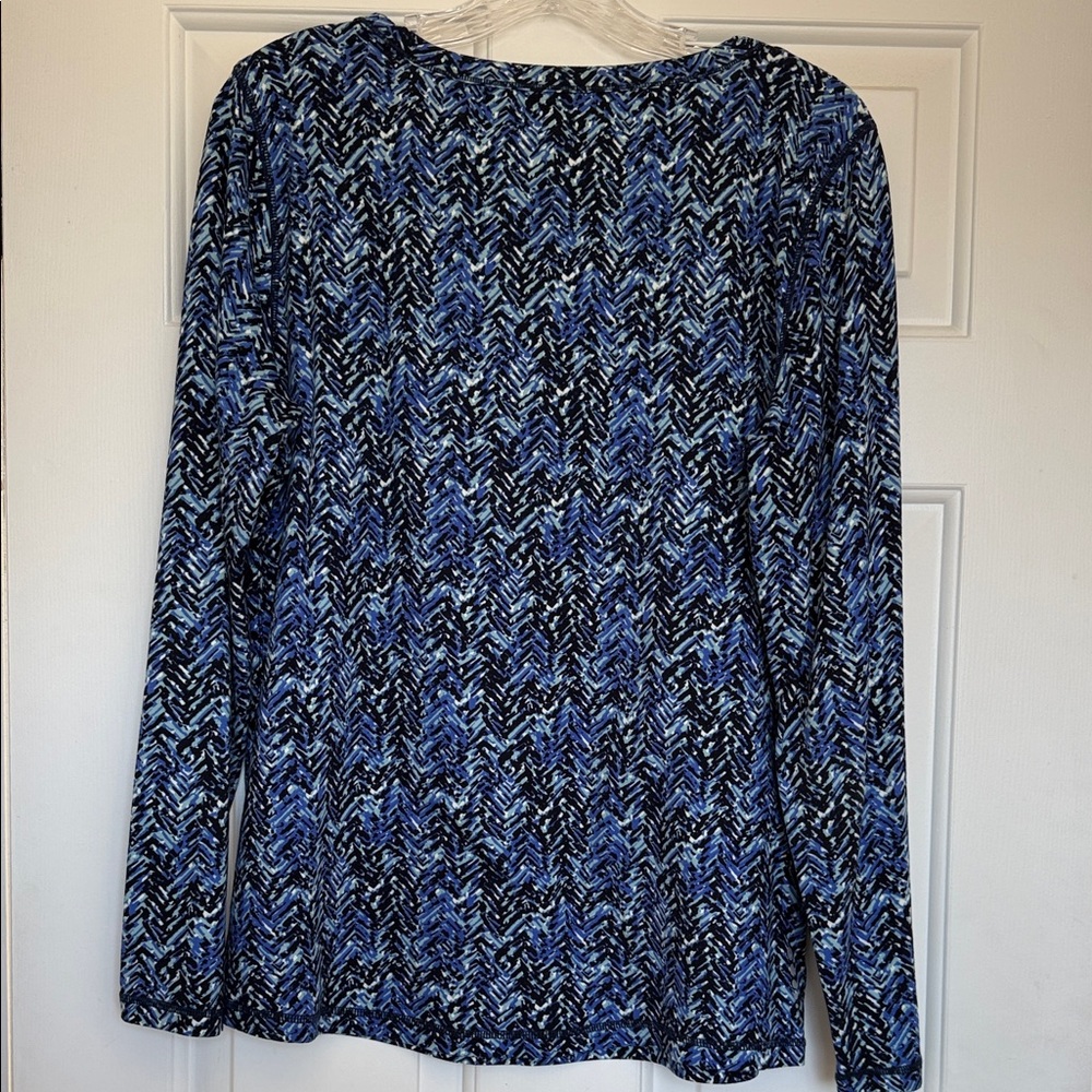 Talbots Blue and Black Chevron Long Sleeve Top - Picture 3 of 4